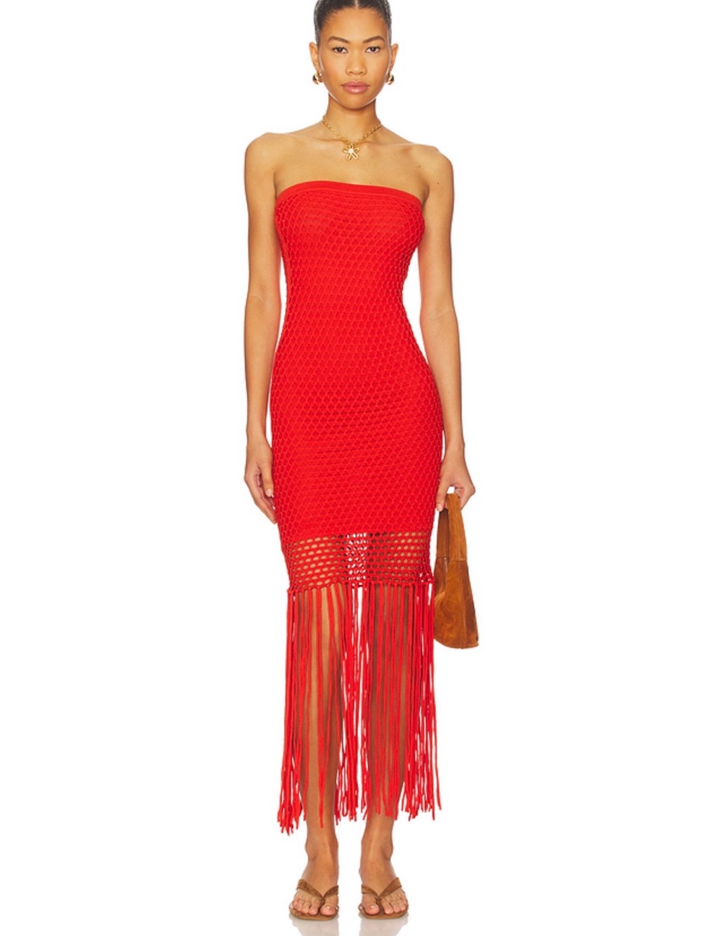 PQ PilyQ Vanessa Fringe Strapless Crochet Cover Up Dress M/L